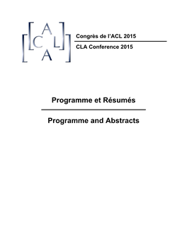 Programme Et Résumés Programme and Abstracts
