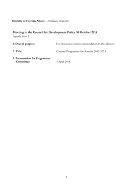 Meeting in the Council for Development Policy 30 October 2018 Agenda Item 3
