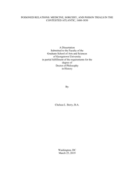 Poisoned Relations: Medicine, Sorcery, and Poison Trials in the Contested Atlantic, 1680-1850