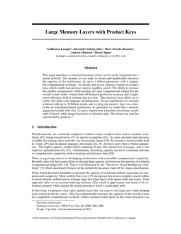 Large Memory Layers with Product Keys
