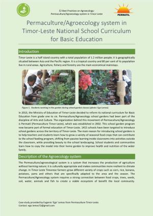Permaculture/Agroecology System in Timor-Leste National School Curriculum for Basic Education