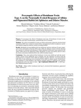 Presynaptic Effects of Botulinum Toxin Type a on the Neuronally Evoked Response of Albino and Pigmented Rabbit Iris Sphincter and Dilator Muscles