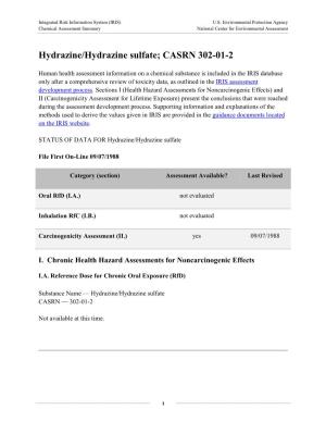 Hydrazine/Hydrazine Sulfate; CASRN 302-01-2