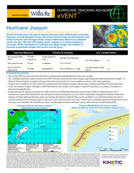 Hurricane Joaquin Information from NHC Advisory 25, 5:00 PM EDT Saturday October 3, 2015 on the Forecast Track, the Eye of Joaquin Will Pass West of Bermuda on Sunday