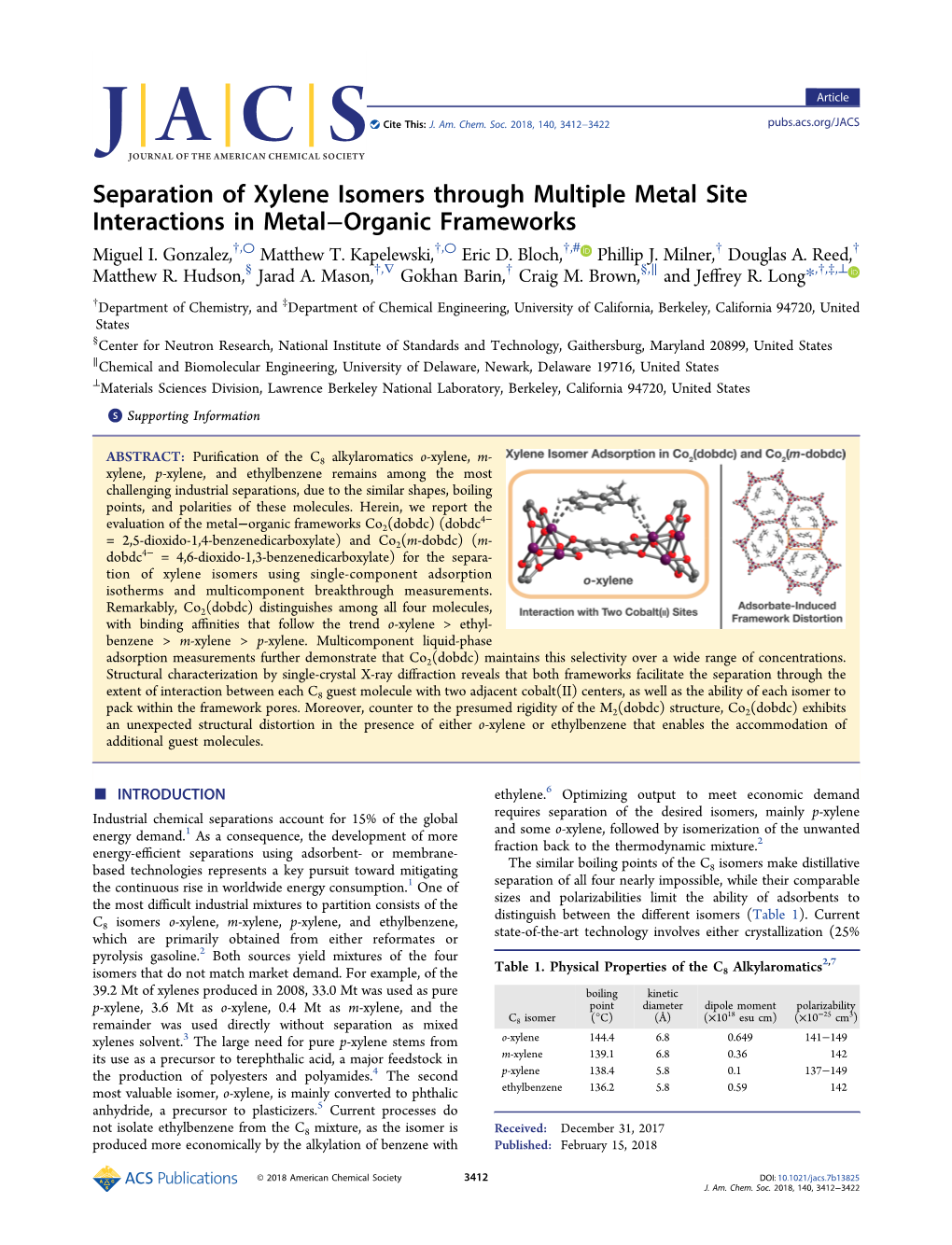 Separation of Xylene Isomers Through Multiple Metal Site Interactions in Metal−Organic Frameworks † ○ † ○ † # † † Miguel I