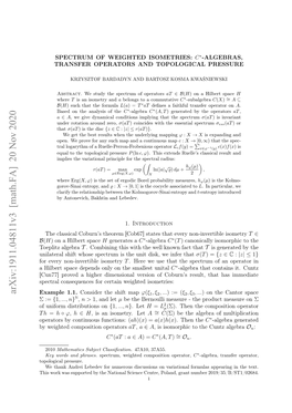 Arxiv:1911.04811V3 [Math.FA] 20 Nov 2020 Hswr a Upre Ytentoa Cec Ete Pola Centre, Science National the by Supported Was Work This Pressure