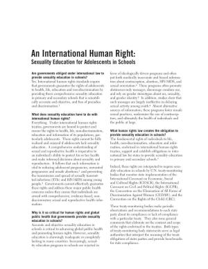 An International Human Right: Sexuality Education for Adolescents in Schools