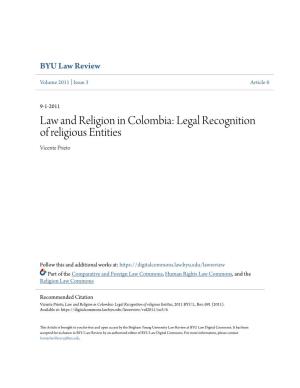 Law and Religion in Colombia: Legal Recognition of Religious Entities Vicente Prieto