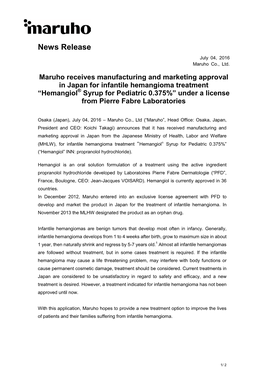 Maruho Receives Manufacturing and Marketing Approval in Japan For