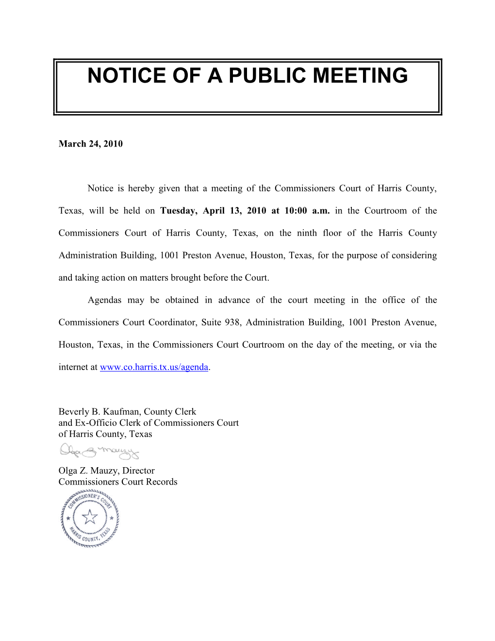 Notice of a Public Meeting