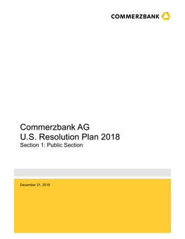 Commerzbank AG U.S. Resolution Plan 2018 Section 1: Public Section