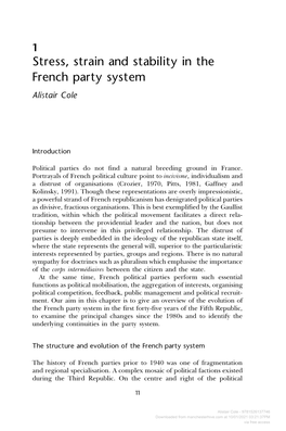 Stress, Strain and Stability in the French Party System Alistair Cole
