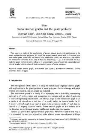 Proper Interval Graphs and the Guard Problem 1