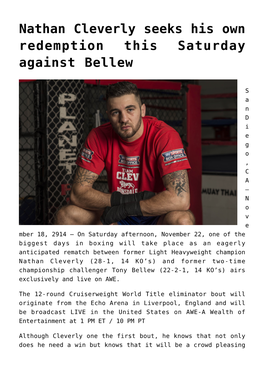 Nathan Cleverly Seeks His Own Redemption This Saturday Against Bellew