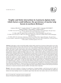 Trophic and Biotic Interactions in Laminaria Digitata Beds: Which Factors Could Influence the Persistence of Marine Kelp Forests in Northern Brittany?