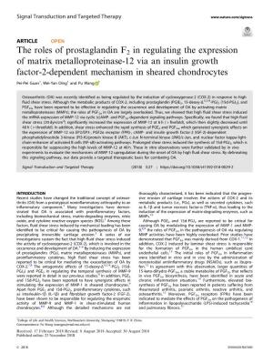 The Roles of Prostaglandin F2 in Regulating the Expression of Matrix Metalloproteinase-12 Via an Insulin Growth Factor-2-Dependent Mechanism in Sheared Chondrocytes