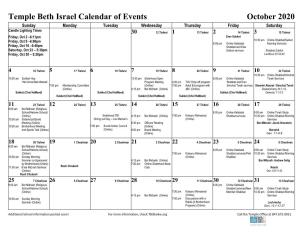 Temple Beth Israel Calendar of Events October 2020