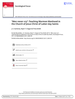 “Men Never Cry”: Teaching Mormon Manhood in the Church of Jesus Christ of Latter-Day Saints