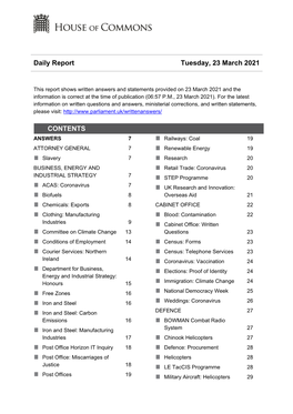 Daily Report Tuesday, 23 March 2021 CONTENTS