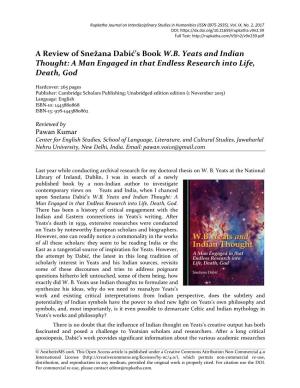 A Review of Snežana Dabić's Book WB Yeats and Indian Thought