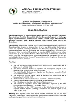 FINAL DECLARATION on Africa and Migration