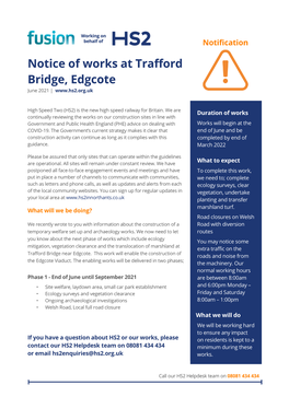 Notice of Works at Trafford Bridge, Edgcote June 2021 |