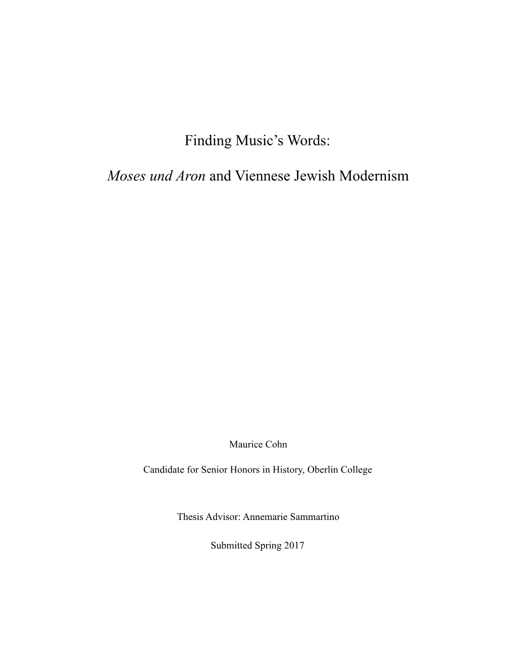 Moses Und Aron and Viennese Jewish Modernism