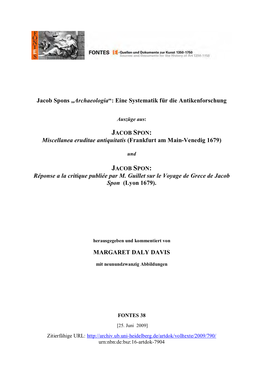 Jacob Spons „Archaeologia“: Eine Systematik Für Die Antikenforschung