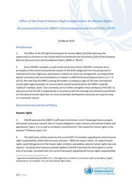 OHCHR Submissions for the EBRD's Draft Environmental and Social Policy