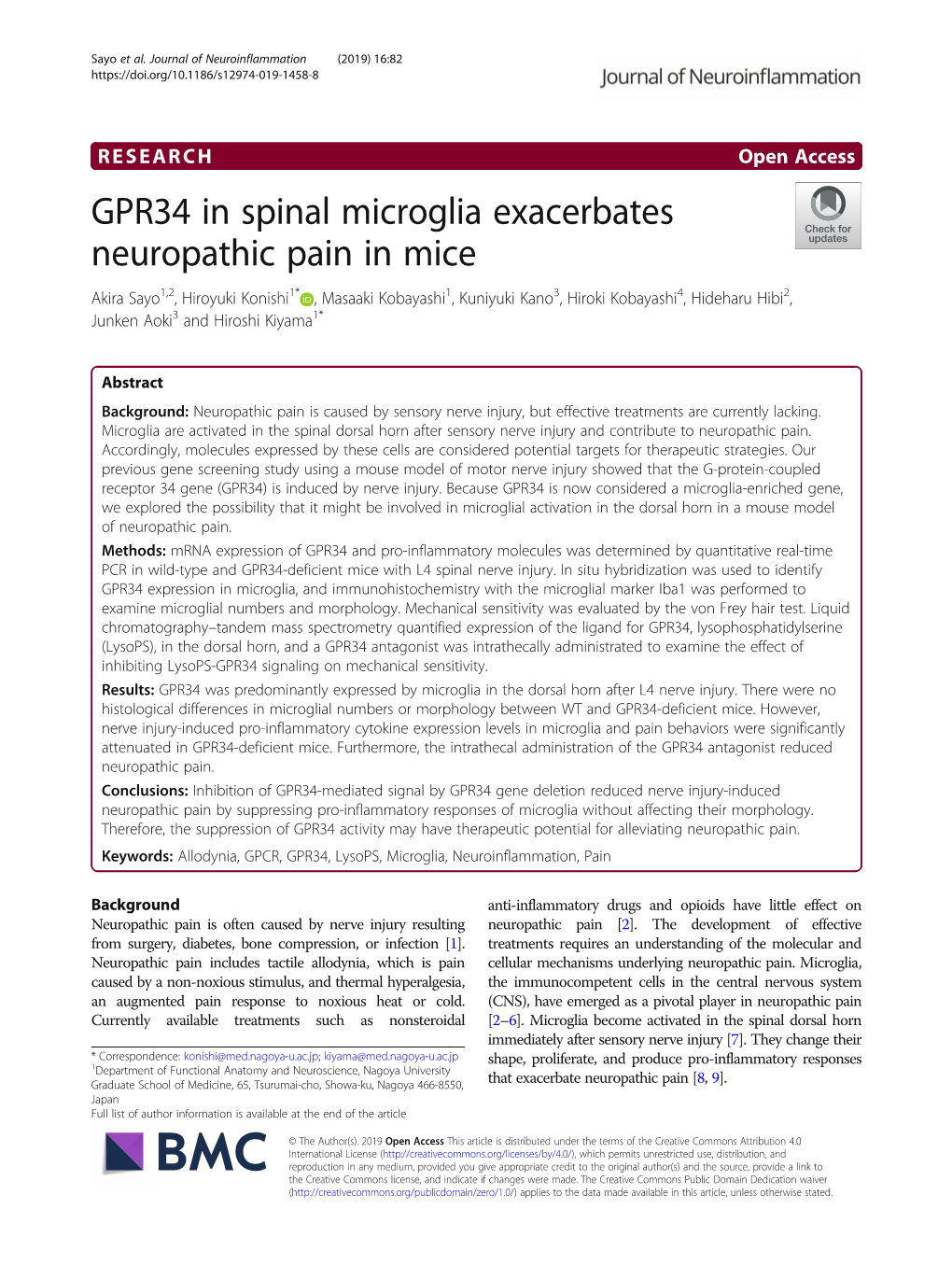 GPR34 in Spinal Microglia Exacerbates Neuropathic Pain in Mice