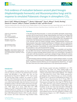 (Haplomitriopsida Liverworts) and Mucoromycotina Fungi and Its Response to Simulated Palaeozoic Changes in Atmospheric CO2