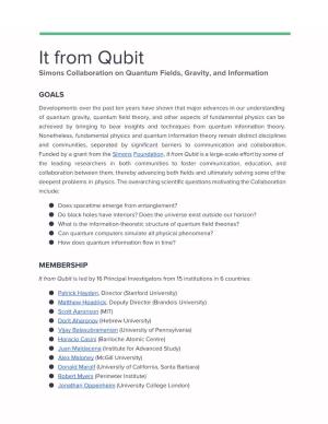 It from Qubit Simons Collaboration on Quantum Fields, Gravity, and Information