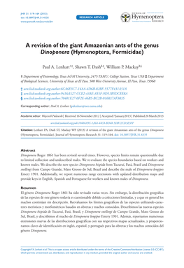 A Revision of the Giant Amazonian Ants of the Genus Dinoponera (Hymenoptera, Formicidae)