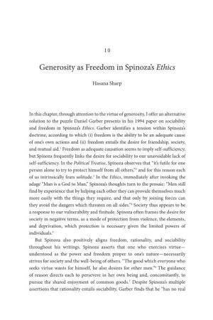 Generosity As Freedom in Spinoza's Ethics