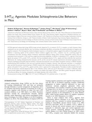 5-HT2C Agonists Modulate Schizophrenia-Like Behaviors in Mice