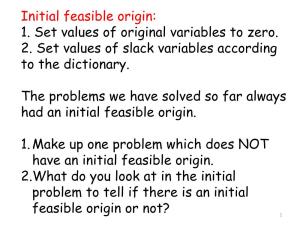 Initial Feasible Origin: 1. Set Values of Original Variables to Zero. 2. Set Values of Slack Variables According to the Dictionary
