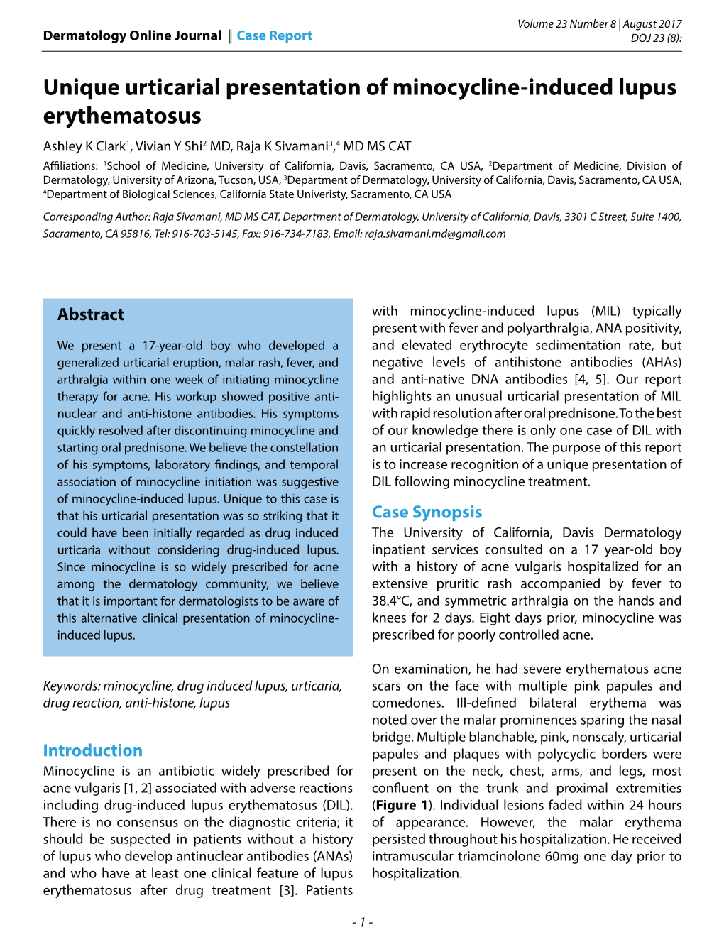 Unique Urticarial Presentation of Minocycline-Induced Lupus