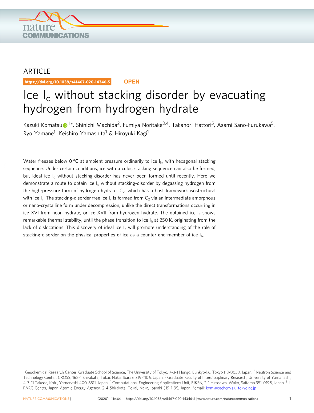 Ice Ic Without Stacking Disorder by Evacuating Hydrogen from Hydrogen Hydrate