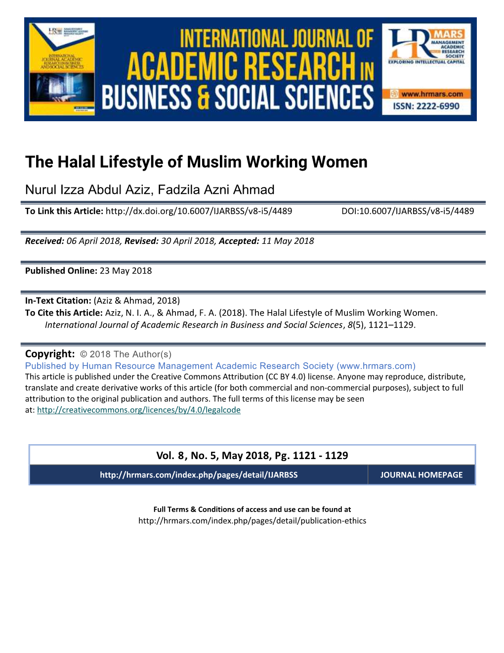 The Halal Lifestyle of Muslim Working Women