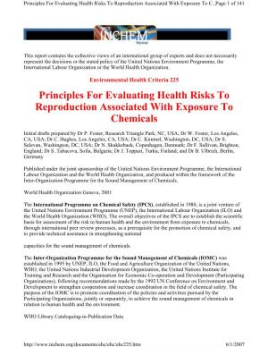Principles for Evaluating Health Risks to Reproduction Associated with Exposure to C...Page 1 of 141