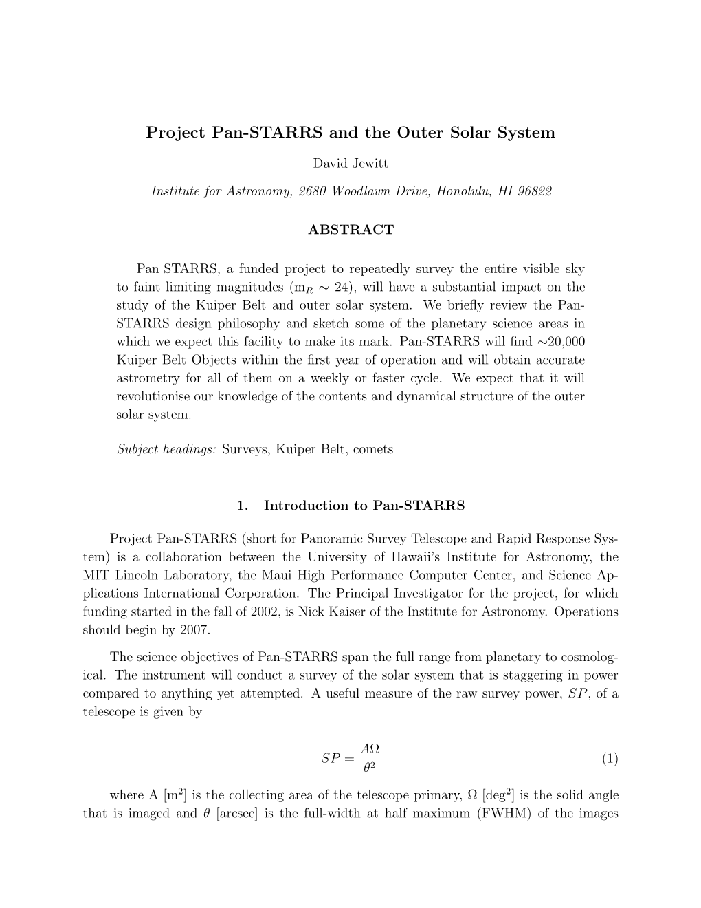 Project Pan-STARRS and the Outer Solar System