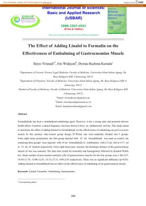 The Effect of Adding Linalol to Formalin on the Effectiveness of Embalming of Gastrocnemius Muscle