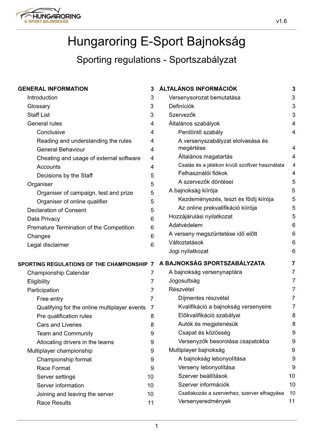 Hungaroring E-Sport Bajnokság Sporting Regulations - Sportszabályzat