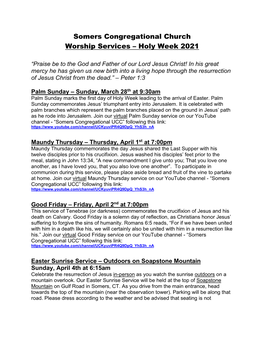 Somers Congregational Church Worship Services – Holy Week 2021