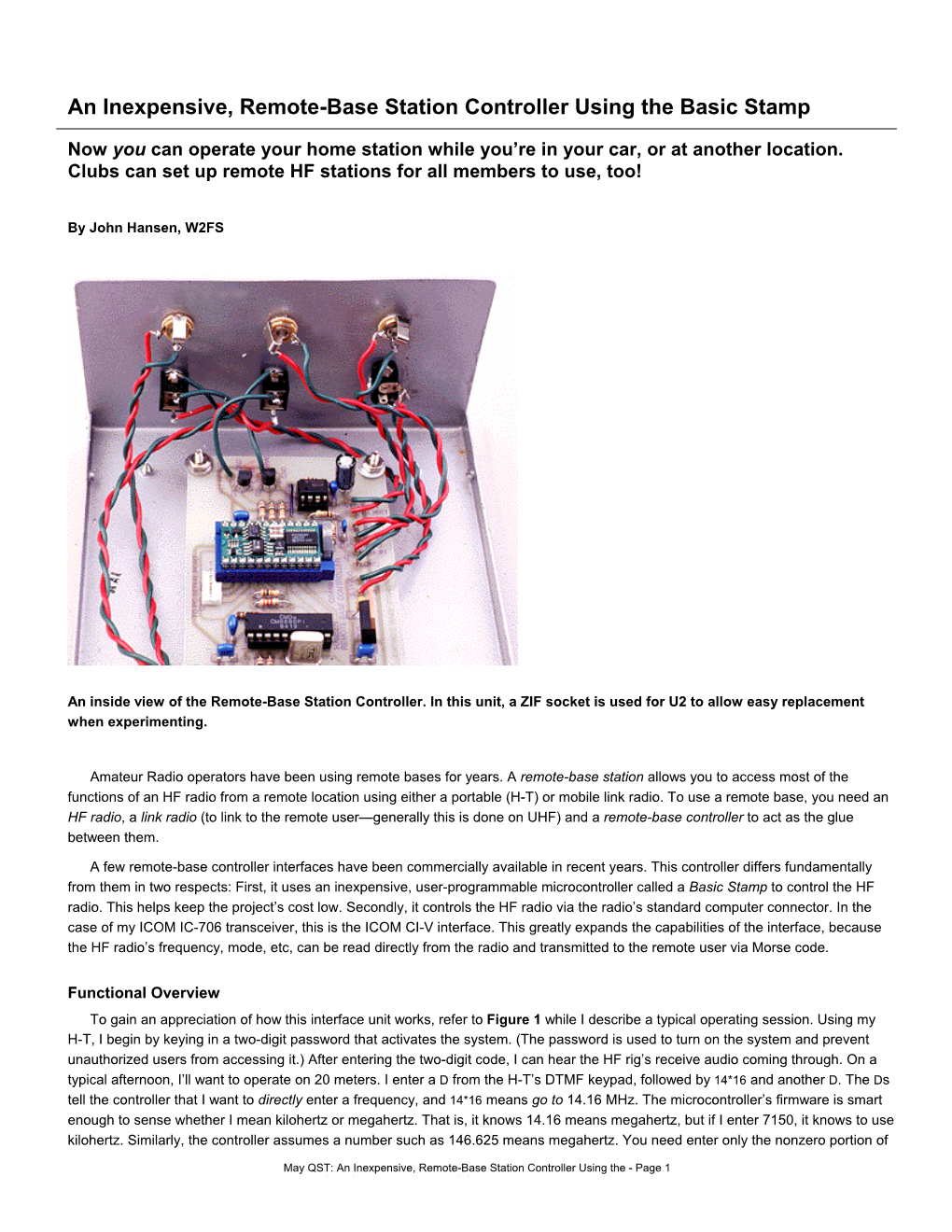 An Inexpensive, Remote-Base Station Controller Using the Basic Stamp