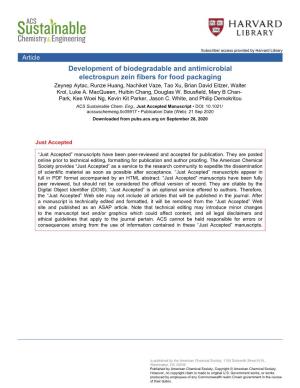 Development of Biodegradable and Antimicrobial Electrospun Zein