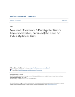 A Prototype for Burnsâ•Žs Kilmarnock Edition; Burns and John Knox