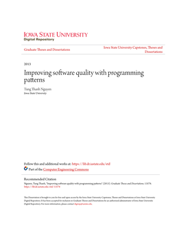 Improving Software Quality with Programming Patterns Tung Thanh Nguyen Iowa State University