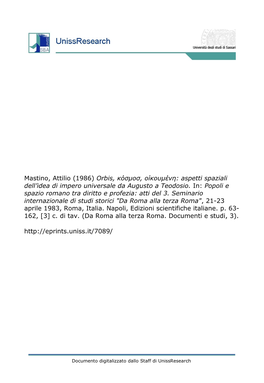 Orbis, Κόσμοσ, Οίκουμένη: Aspetti Spaziali Dell’Idea Di Impero Universale Da Augusto a Teodosio