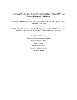 Advancing Hydrometeorological-Hydroclimatic-Ecohydrological Process Understanding and Predictions